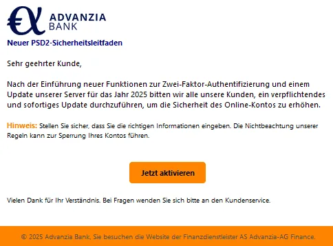 Advanzia Bank Phishing E-Mail