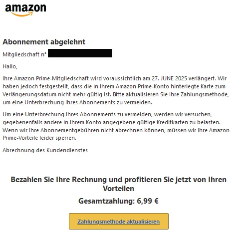 Amazon Prime Phishing E-Mail