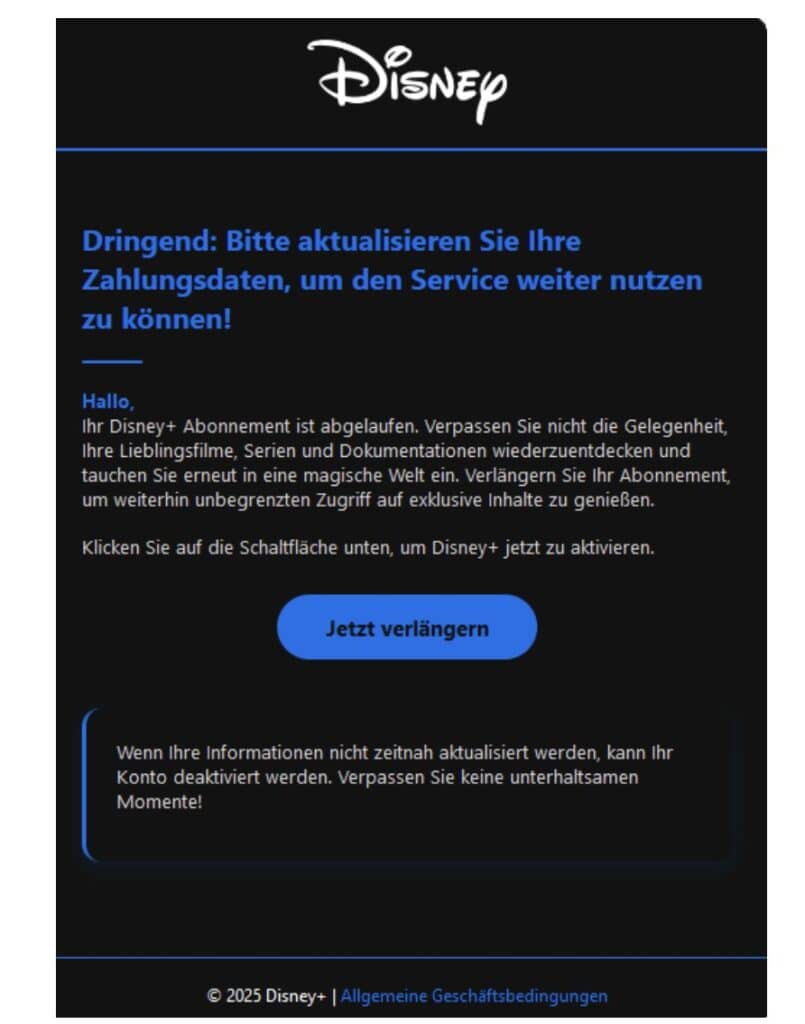 Disney+ Phishing Mail/SMS