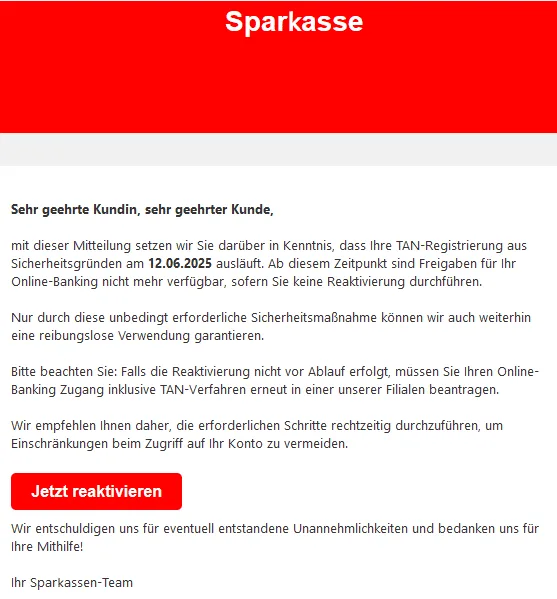 Sparkasse Phishing Email