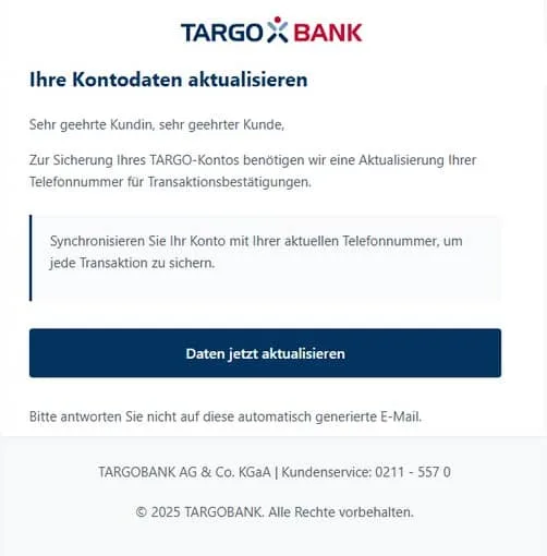 Targo Bank Phishing E-Mail