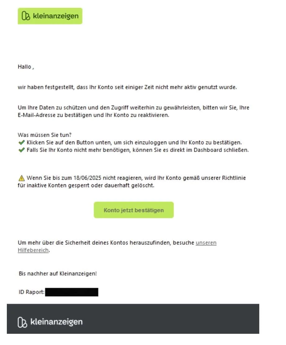 Kleinanzeigen Phishing Mail/SMS