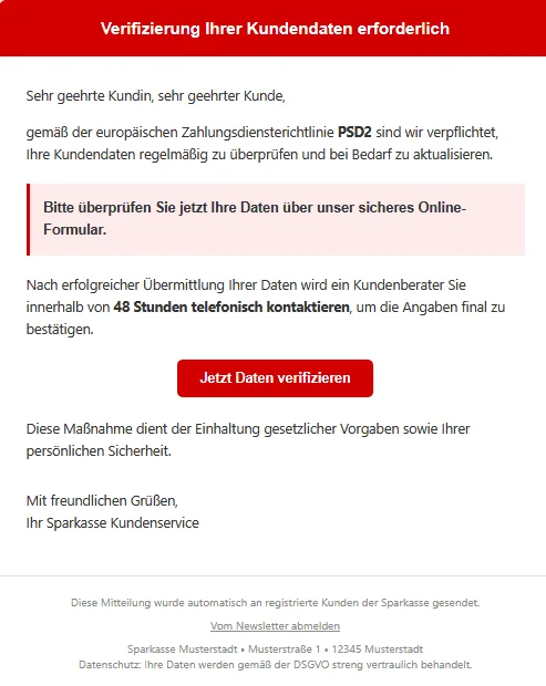 Sparkasse Phishing E-Mail