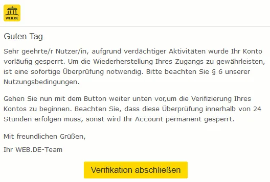 Web.de Phishing E-Mail