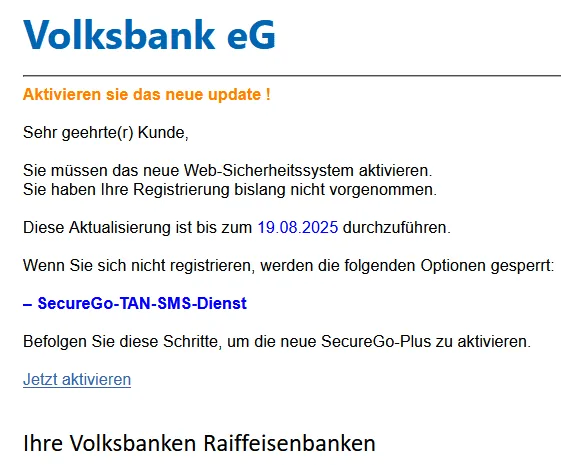Volksbank Phishing E-Mail