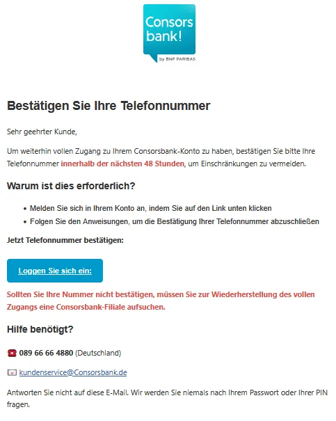 Consorsbank Phishing E-Mail