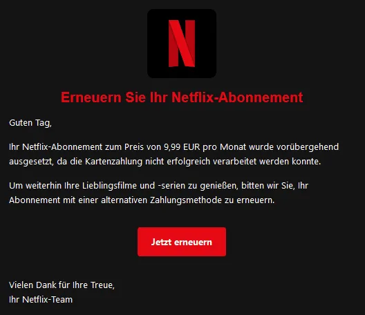 Netflix Phishing E-Mail