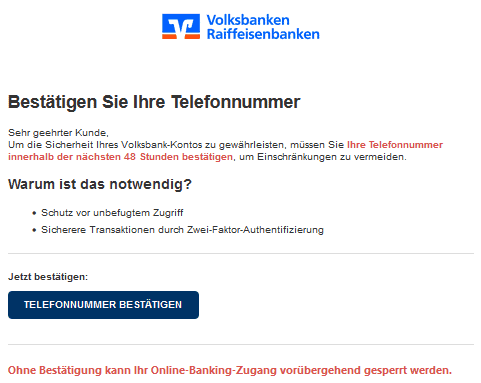 Volksbank Phishing E-Mail