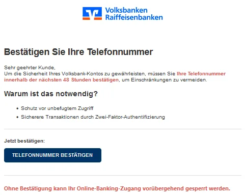 Volksbank Phishing E-Mail