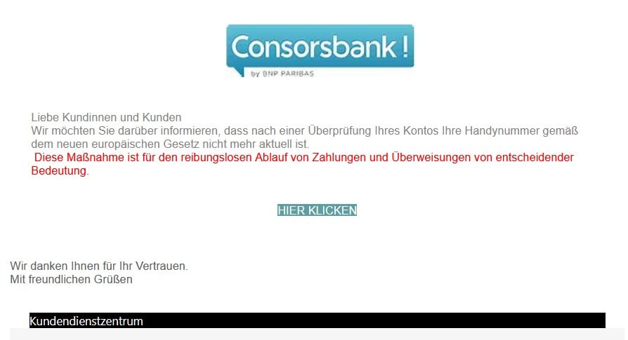 Consorsbank Phishing E-Mail