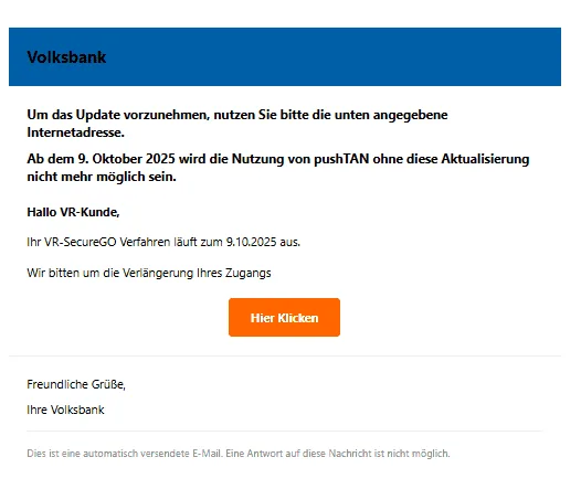 Volksbank Phishing E-Mail