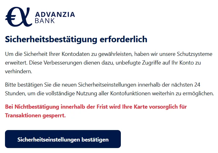 Advanzia Bank Phishing E-Mail