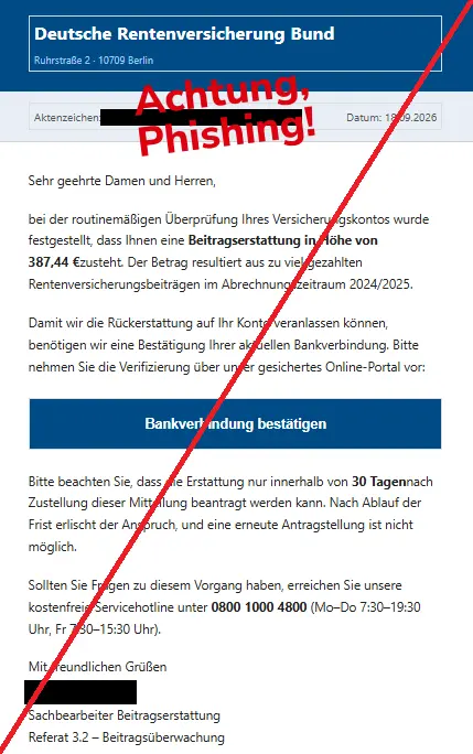 Deutsche Rentenversicherung Phishing E-Mail
