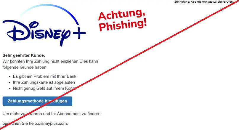 Disney+ Phishing E-Mail